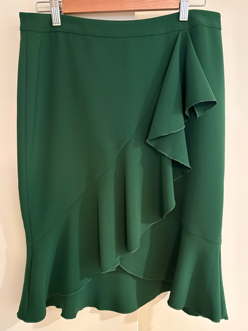 ANN TAYLOR Green Ruffle Front Skirt Size 10 Lined Elegent